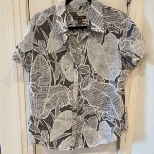 TOMMY‎ BAHAMA  Shirt Womens Large L Button Front Linen Grey & White Floral